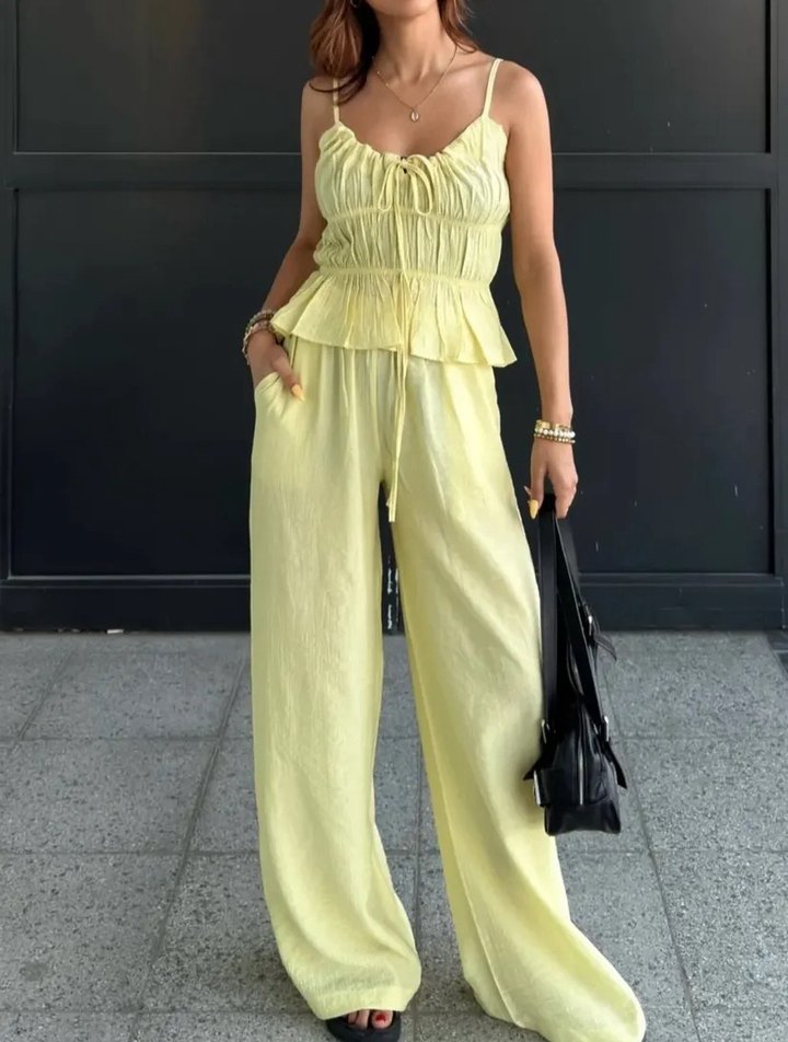 Sarı Keten Kadın takım M L BEDEN MEVCUT - Görsel 3