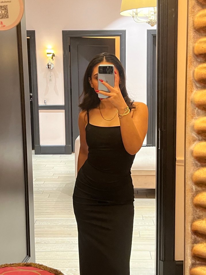 Siyah İnce Askılı Uzun Kadın Elbise - Görsel 2