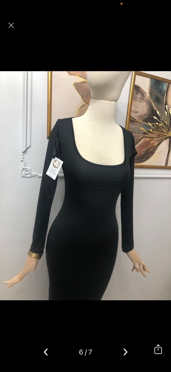 Siyah Uzun Kollu Dar Kesim Uzun Elbise - Görsel 2