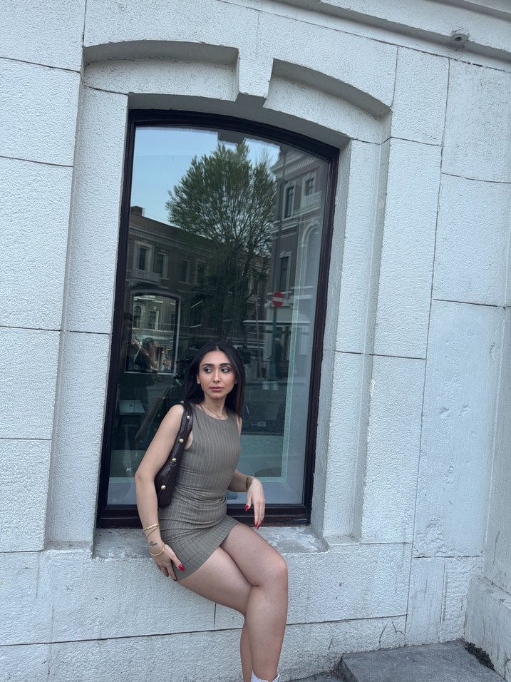 Haki yeşil Mini Elbise, Sokak Stili - Görsel 3