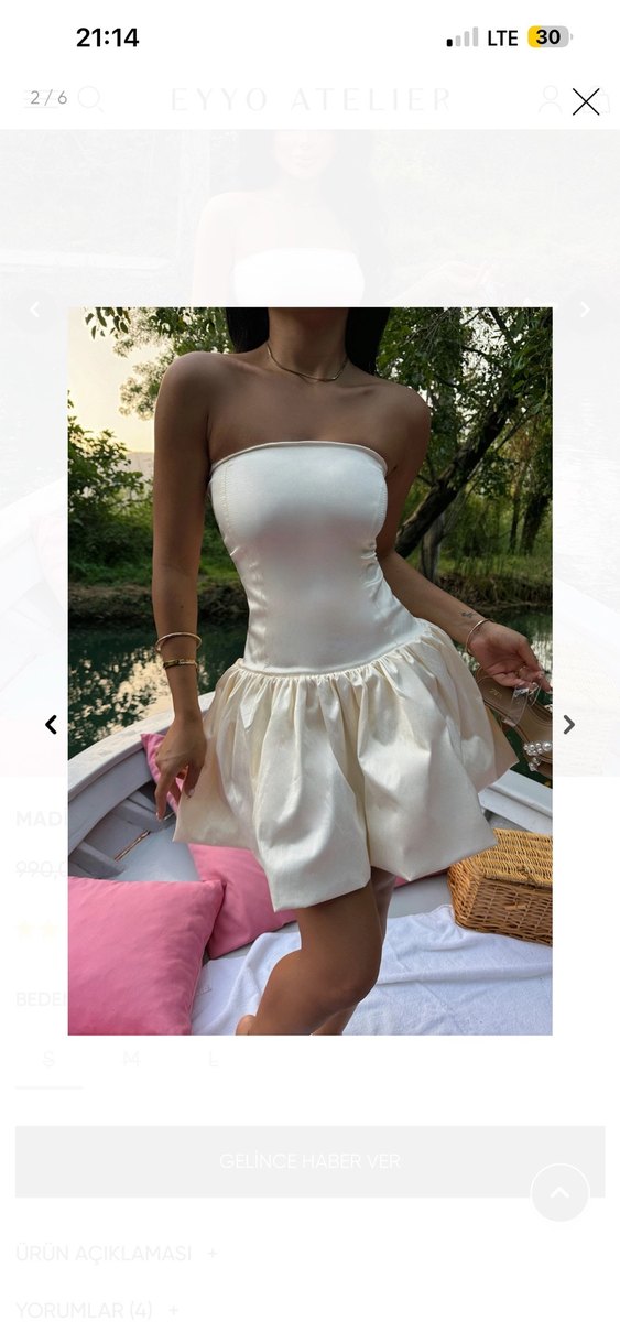 Beyaz Straplez Mini Saten Elbise - Görsel 2