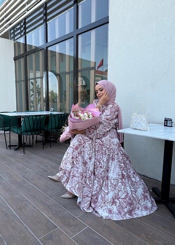 Pembe Bohem Çiçekli Uzun Elbise