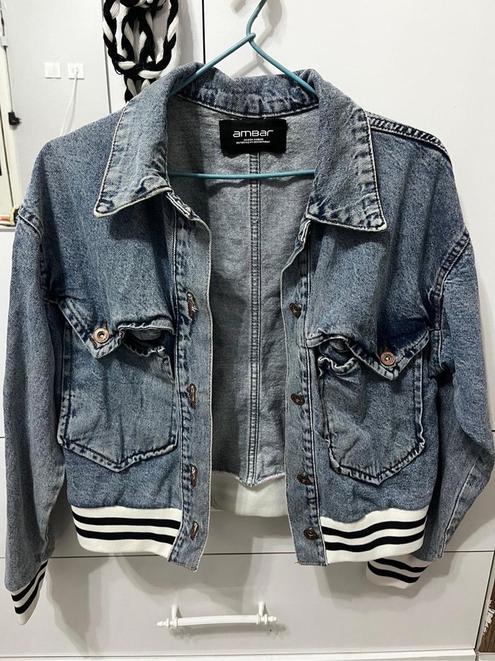 Gri Kadın Denim Ceket Düğmeli ve Salaş - Görsel 3