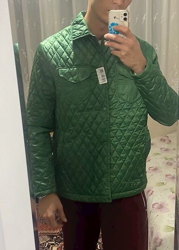 Düğmeli Yeşil  Kapitone Ceket - Görsel 3