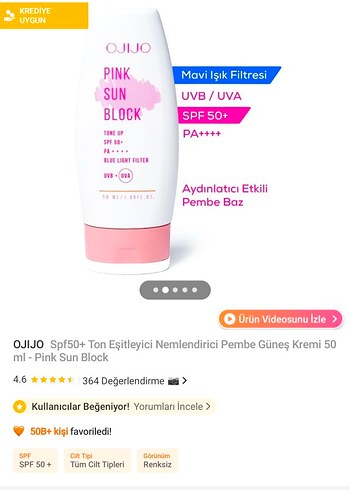 OJIJO SPF50+ Ton Eşitleyici Nemlendirici Pembe Güneş Kremi 50 ml - Görsel 2