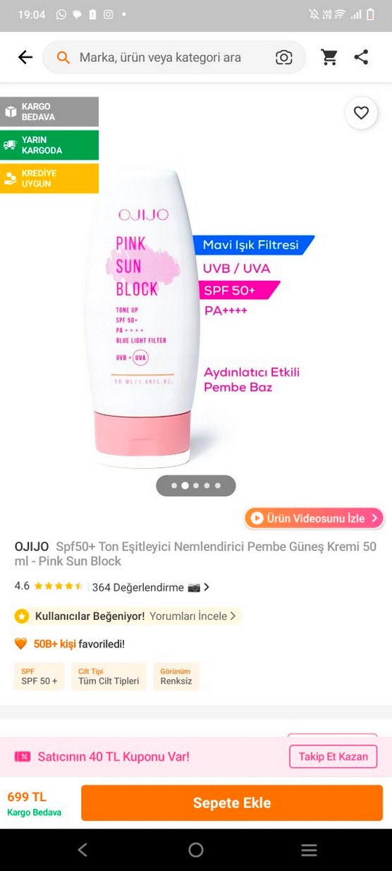 OJIJO SPF50+ Ton Eşitleyici Nemlendirici Pembe Güneş Kremi 50 ml - Görsel 2
