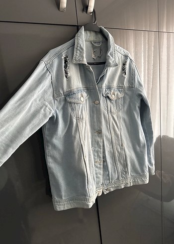 Düğmeli Mavi Denim Kadın Ceket