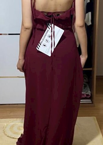 Trendyol & Milla Bordo V Yakalı Fırfırlı Uzun Abiye Elbise