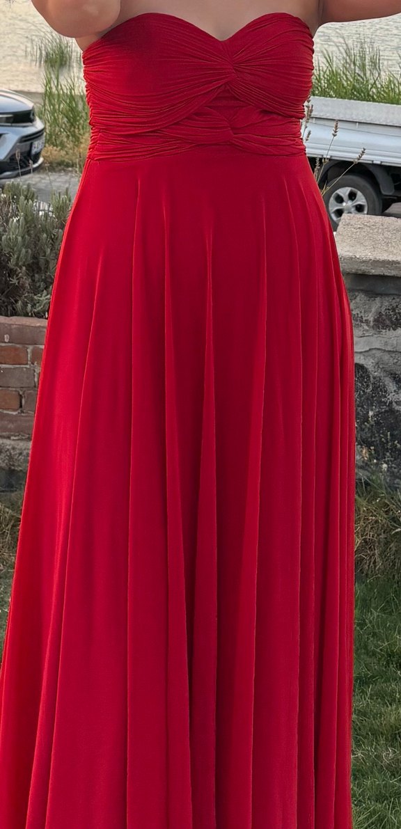 Klasik Zarif Kırmızı Uzun Abiye - Görsel 5