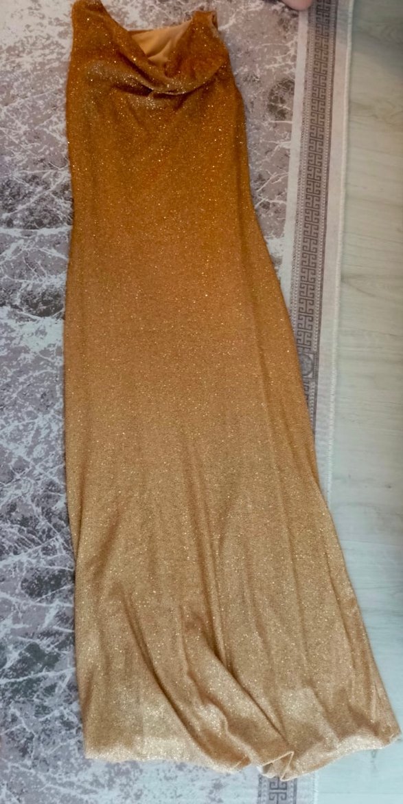 Bej Parlak Askılı Uzun Elbise - Görsel 2