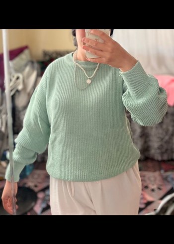 Diğer Yeşil Oversize Triko Kadın Kazak