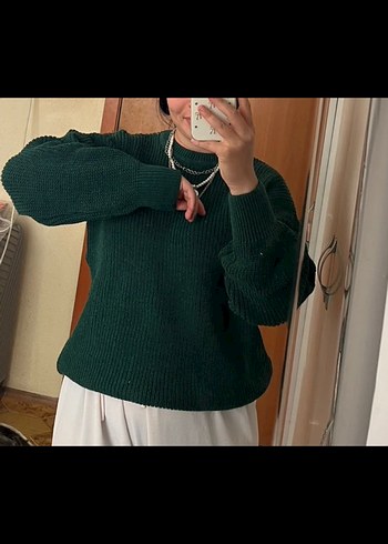 m Beden yeşil Renk Kadın Oversize Koyu Yeşil Triko Kazak