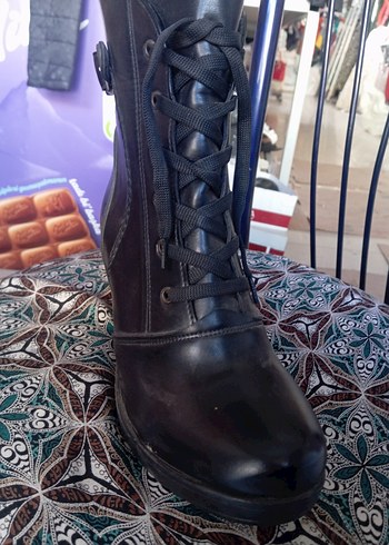 Kadın Siyah Deri Fermuarlı Biker Dolgu Topuk Bot - Görsel 3