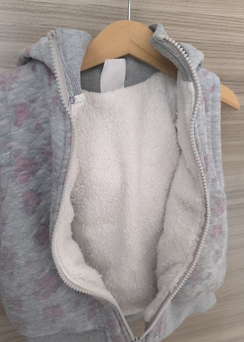 Kız Çocuk Gri Fermuarlı Kapüşonlu Yelek - Görsel 2