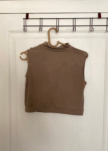 Kadın Bej Kolsuz Crop Top