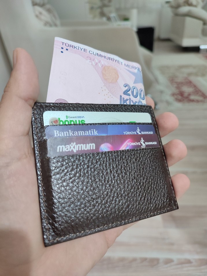 Koyu Kahverengi Hakiki Deri Kartlık Cüzdan - Görsel 2