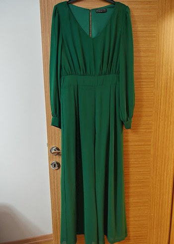 Kemerli Uzun Kol Yeşil Kadın üstü şifon tulum t her beden renk - Görsel 2