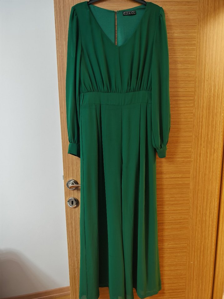 Kemerli Uzun Kol Yeşil Kadın üstü şifon tulum t her beden renk - Görsel 2