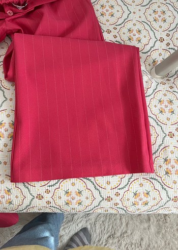 Zara Pembe Çizgili Uzun Kadın Blazer Ceket