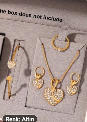 5 Parça Altın Renkli Taşlı Kalp Takı Seti - Görsel 7