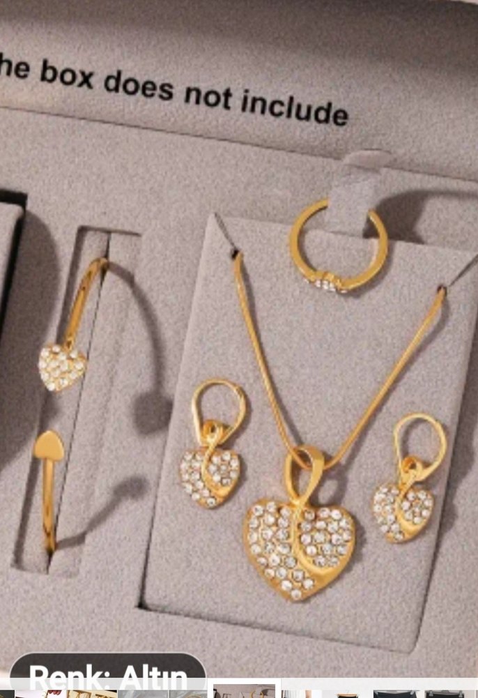 5 Parça Altın Renkli Taşlı Kalp Takı Seti - Görsel 2