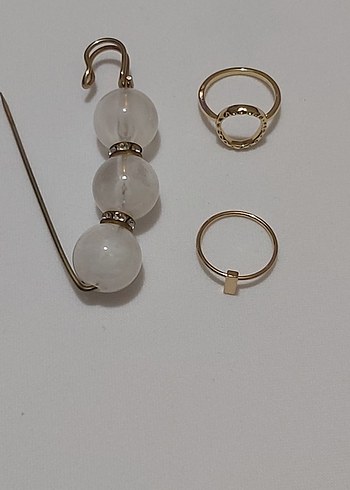 TAŞLI İNCİLİ BROŞ ve 2 Ad.TAŞLI YÜZÜK - Görsel 2