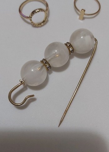 TAŞLI İNCİLİ BROŞ ve 2 Ad.TAŞLI YÜZÜK - Görsel 3