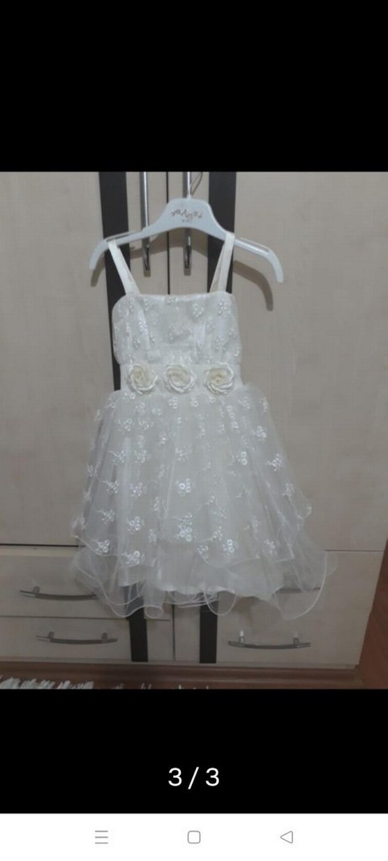 Kız Çocuk Beyaz Dantel İşlemeli Elbise - Görsel 2