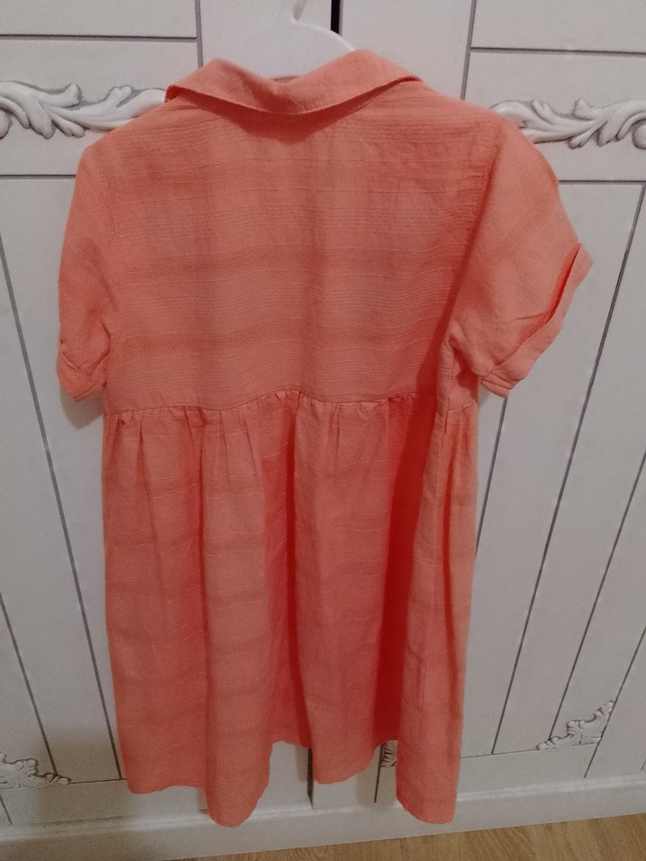 Kız Çocuk Pembe Nakışlı Kısa Kollu Elbise - Görsel 3