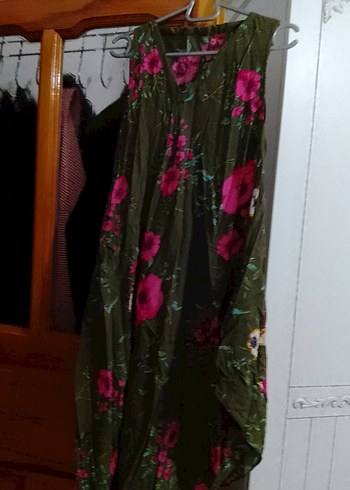 Yeşil Çiçek Desenli Bohem Uzun Elbise - Görsel 3