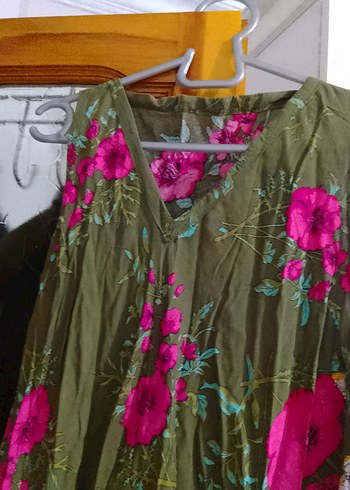 Yeşil Çiçek Desenli Bohem Uzun Elbise - Görsel 2