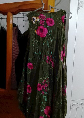 Yeşil Çiçek Desenli Bohem Uzun Elbise - Görsel 4