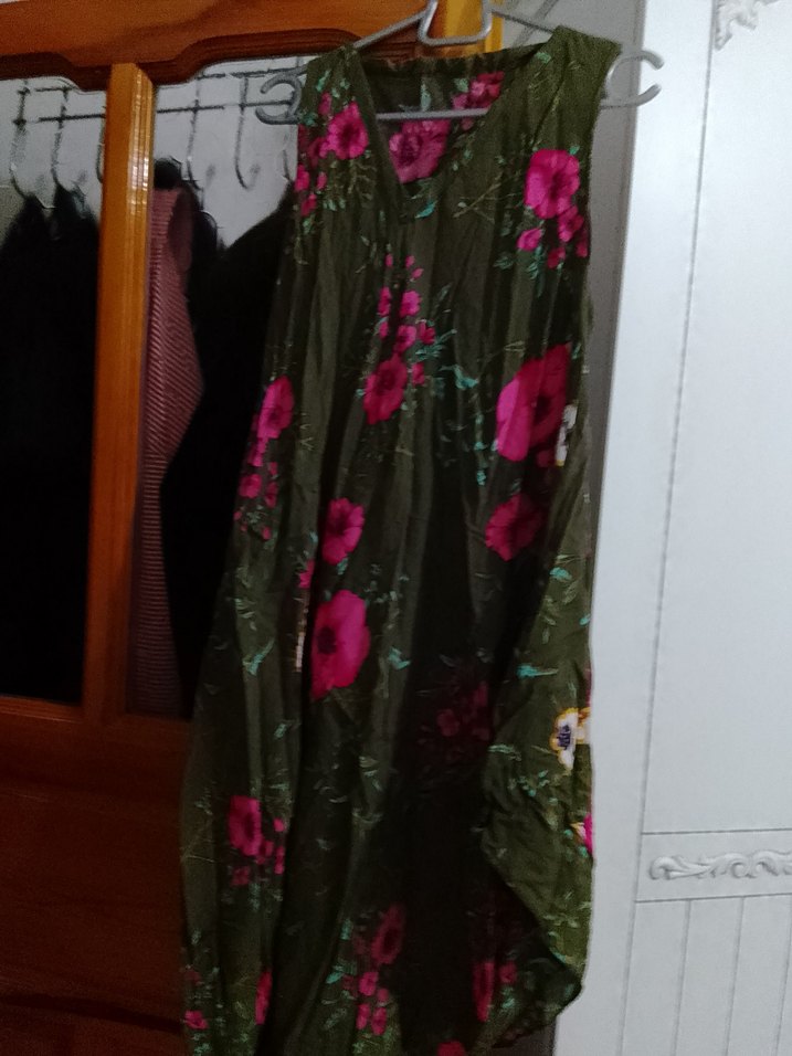 Yeşil Çiçek Desenli Bohem Uzun Elbise - Görsel 3