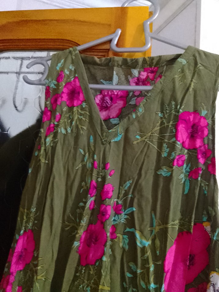 Yeşil Çiçek Desenli Bohem Uzun Elbise - Görsel 2