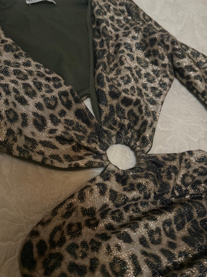 Sırt dekolteli leoparlı mini elbise - Görsel 3