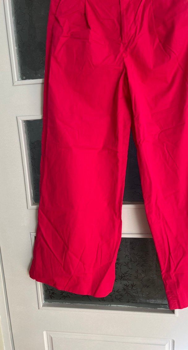 Kırmızı Pilili Midi Kadın Kumaş Pantolon - Görsel 2