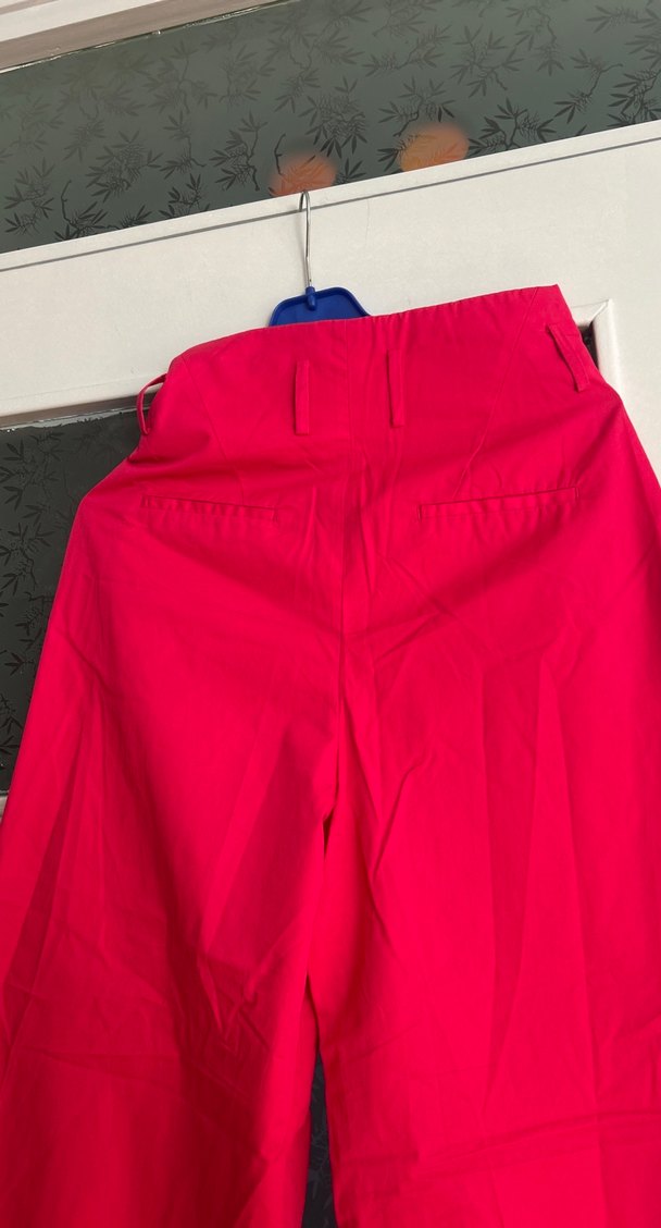 Kırmızı Pilili Midi Kadın Kumaş Pantolon - Görsel 5