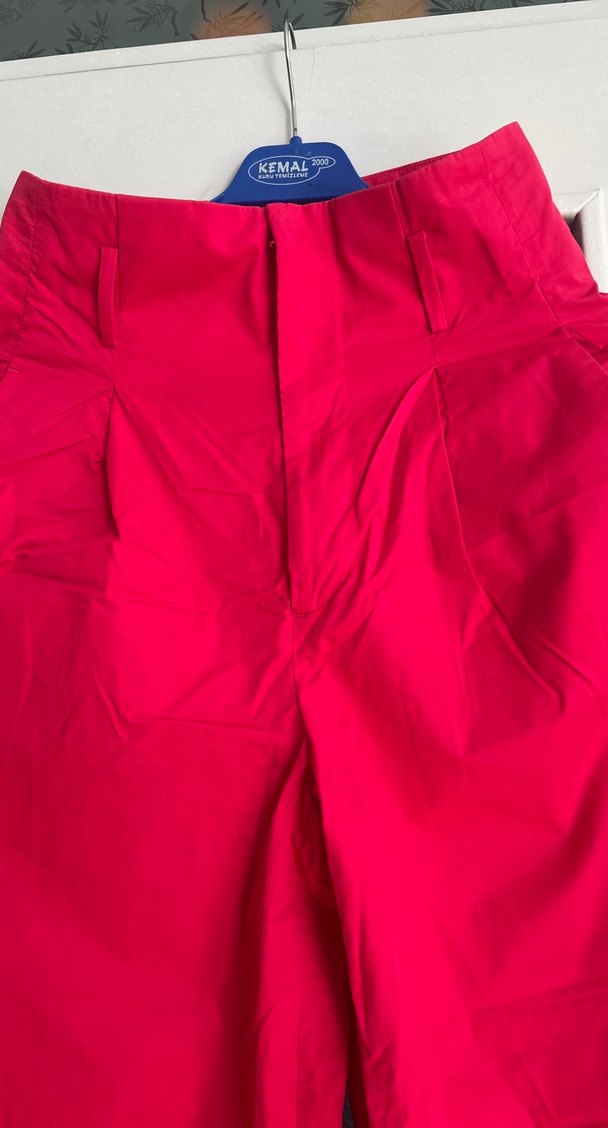 Kırmızı Pilili Midi Kadın Kumaş Pantolon - Görsel 4