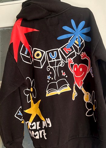 Siyah Baskılı Kapüşonlu Sweatshirt - Görsel 5