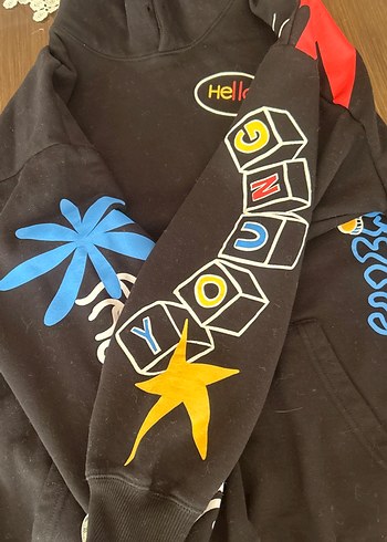 Siyah Baskılı Kapüşonlu Sweatshirt - Görsel 10