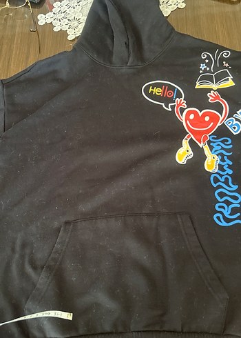 Siyah Baskılı Kapüşonlu Sweatshirt - Görsel 8