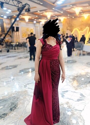 Kadın abiye pullu abiye saten elbise