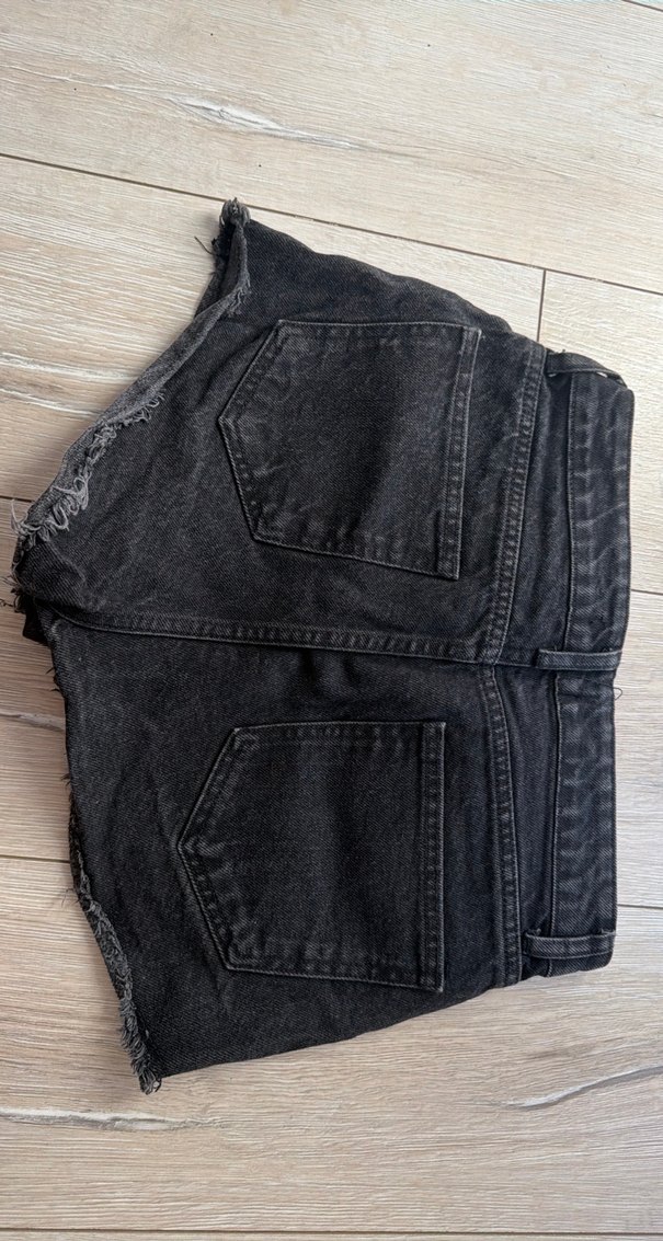 Düğmeli Siyah Mini Denim Şort - Görsel 2