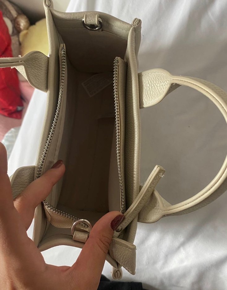 Bej Deri Fermuarlı Kadın Çanta - Görsel 4