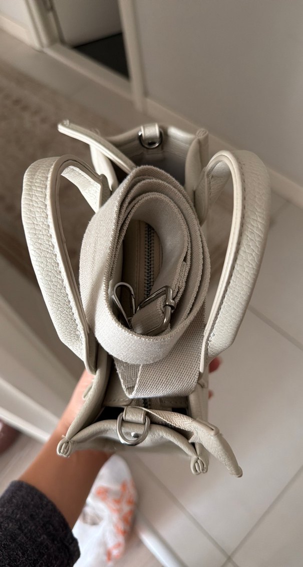 Bej Deri Fermuarlı Kadın Çanta - Görsel 5