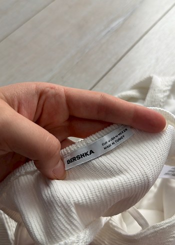 Kadın Beyaz Örgü Keten Halter Yaka body - Görsel 4