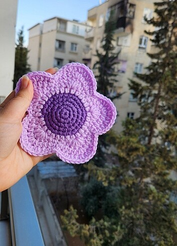 Tasarımcı Örgü Çiçek Bardak Altlığı