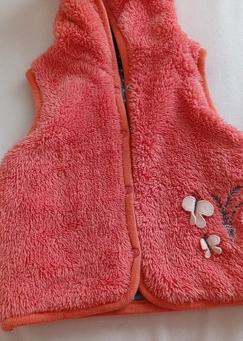 6-9 Ay Beden Nakışlı Pembe Kız Çocuk Kürk Peluş Yelek