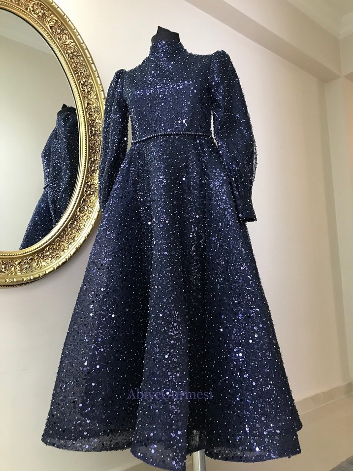 Full Taşlı Lacivert Tesettür Abiye Elbise Eva Dress - Görsel 2