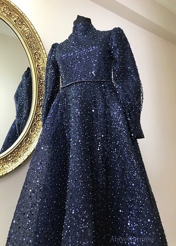 Taşlı Lacivert Eva Tesettür Abiye Elbise - Görsel 3